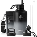Half Gallon Insulated Water Bottle with Straw & 3 Lids, Coolflask 64 oz Water Jug Large Metal Stainless Steel Wide Mouth for Sports, Gym or Office, Non-BPA Keep Cold 48H Hot 24H, Piano Night