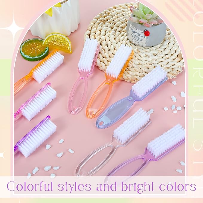 Patelai 200 Pcs Handle Grip Nail Brush Bulk Fingernail Brushes Pedicure Brush for Feet, Toes and Cleaning Fingernail (5 Colors)