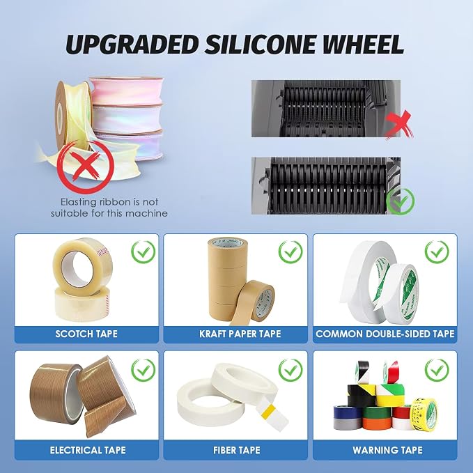 Automatic Tape Dispenser, Electric Ribbon Cutting Machine | Upgraded Silicone Wheel for 6-60mm Width Tape/Ribbon, Max. Cutting Length 999mm, 110V, Unsuitable for Elastic Ribbons