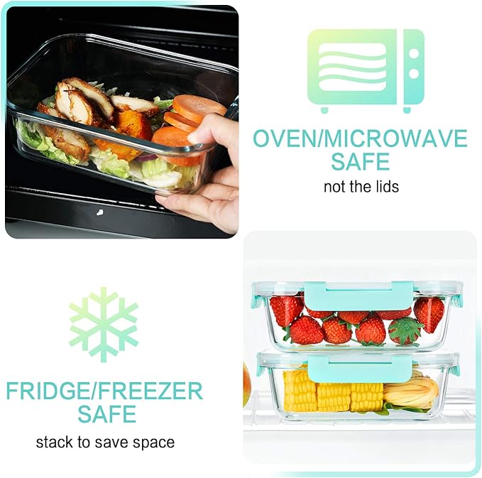 M MCIRCO 10-Pack 22 Oz Glass Meal Prep Containers with Lids - Microwave, Oven, Freezer & Dishwasher Safe - Green