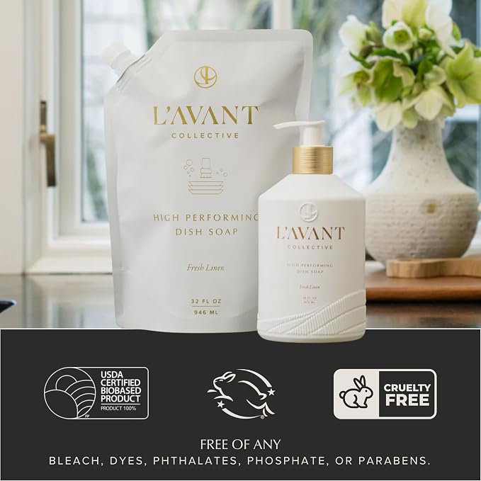 L'AVANT Collective Natural Luxury Dish Soap | Plant-Based, Non-Toxic & Grease-Cutting, Safe for Kids & Pets, Refillable Glass Bottle with Pump, 16 Fl Oz | Winter Fir