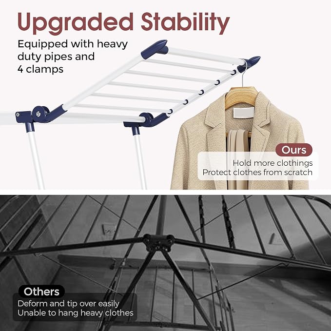 APEXCHASER Clothes Drying Rack Foldable, Large Drying Rack Clothing, Winged Laundry Rack Folding Indoor Outdoor, Metal Clothes Airer for Bedding Towel Sweater Heavy Duty, 68.9" X 22" X41.3", White