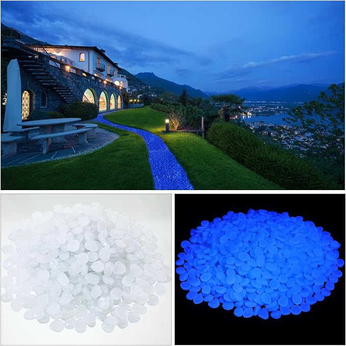3000 Pcs Glow in the Dark Rocks Outdoor 1 Inch Pebbles,White | Landscaping Garden Walkway Pathway Driveway, Aquarium Fish Tank Decor, Rechargeable Luminous Pebbles Absorb Sunlight Glow