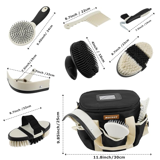 8Pcs Horse Grooming Kit,Horse Brush Set Equine Care Cleaning Kit with Organizer Tote Bag, Tack Room Supplies Set for Grooming and Bathing