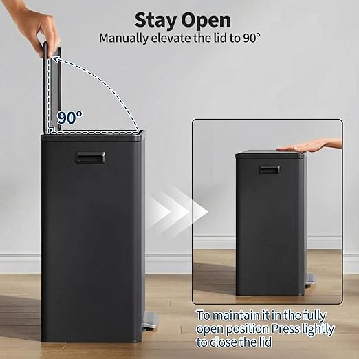 GarveeHome 60L/16 Gallon Dual Compartment Step Trash Can with Silent-Close Lid – Stainless Steel Recycling Bin for Kitchen, Office, Living Room – Odor Control & Pet-Proof Design