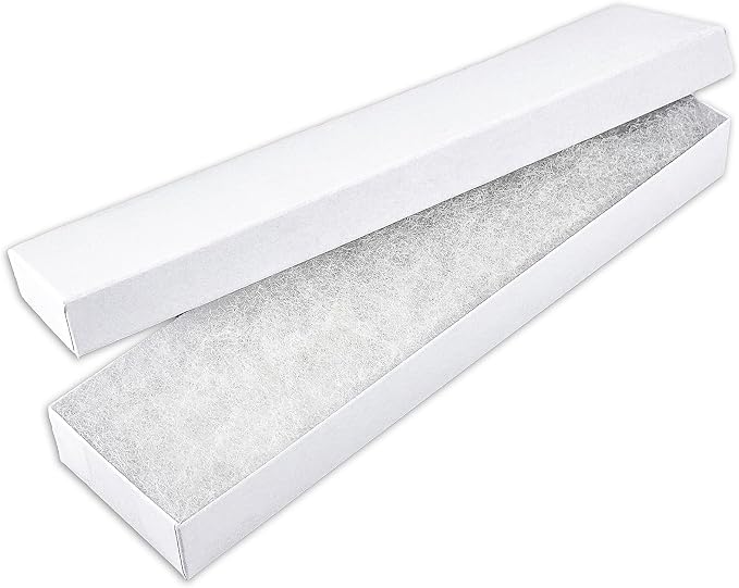 TheDisplayGuys - 25-Pack #82 Cotton Filled Cardboard Paper Jewelry Boxes Gift Case - Matte White (8.0" x 2.0" x 1.0") - for Shipping or Storage