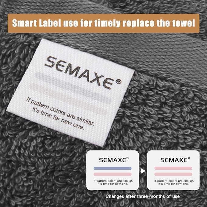 SEMAXE Bath Towel Set, 18 Piece Towel Set for Bathroom, Large Value Pack, Quick Dry Cotton Towels with Hanging Loops, Easy Care, Grey