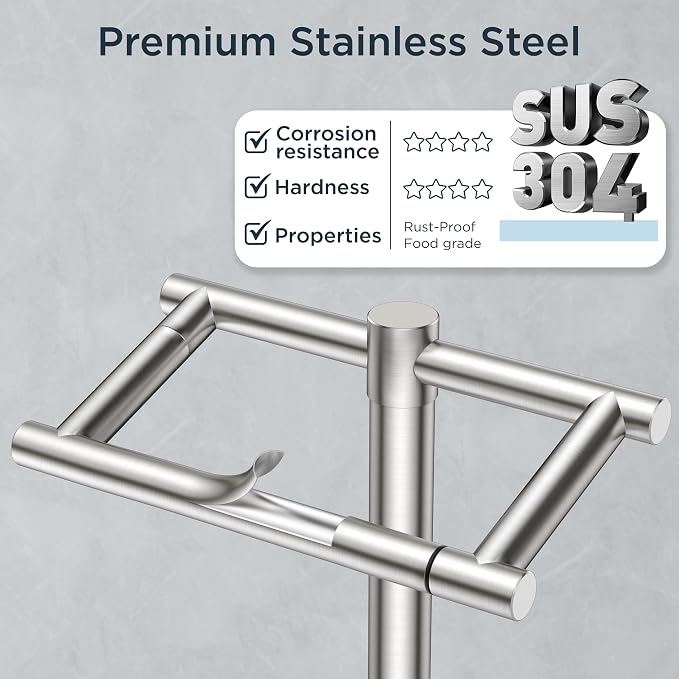 FORIOUS Toilet Paper Holder Wall Mount, Stainless Steel Rustproof Double Post Pivoting Tissue Roll Holder for Bathroom, Commercial Toilet Paper Dispenser Toilet Paper Holder Stand, Brushed Nickel