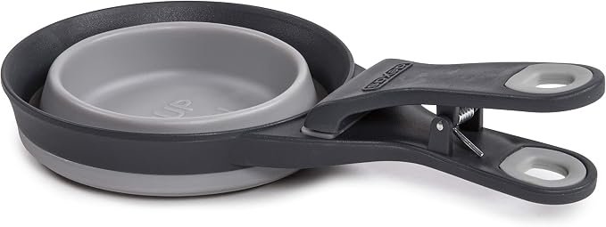 Dexas Popware for Pets Collapsible Klip Scoop, 3-in-1 Pet Food Scoop, Measuring Cup and Bag Clip, 2 Cup Capacity, Light Gray