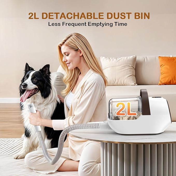 Dog Grooming Vacuum, Dog Grooming Kit with Pet Clipper Nail Grinder, 3 Suction Modes Dog Brush Vacuum with 6 Pet Grooming Tools（Nut Brown）