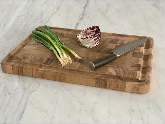Ironwood Gourmet Acacia Wood Cutting Board With & Without Juice Channel Set | Large Knife Friendly End Grain Cutting Boards | Prep, Chop, Carve & Serve | Ample Cutting Space | Beautiful Acacia Wood