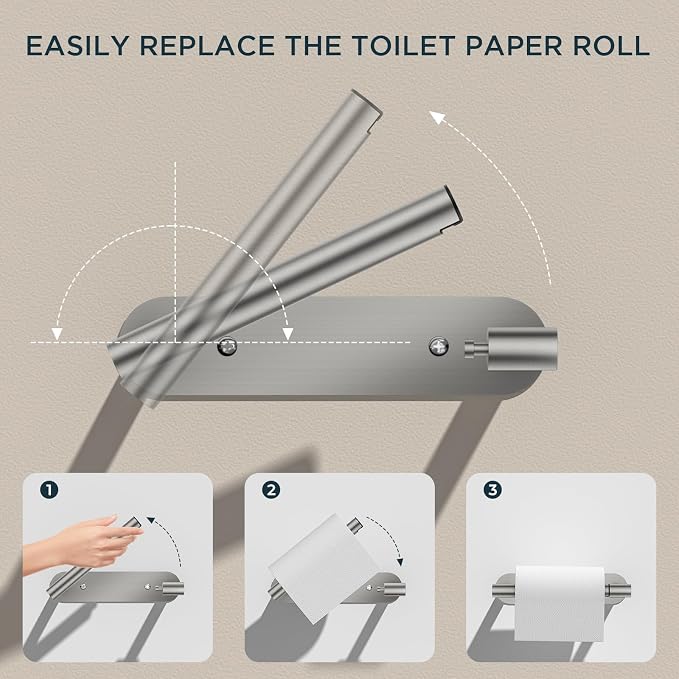 FORIOUS Toilet Paper Holder Wall Mount, Stainless Steel Rustproof Double Post Pivoting Tissue Roll Holder for Bathroom, Commercial Toilet Paper Dispenser (Stainless Steel, Modern Round 2 Pack)