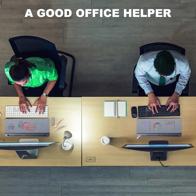 TSJ OFFICE Desktop Whiteboard Dry-Erase-Board - Computer Keyboard Stand White Board Surface Pad with Drawer, Desk Organizers with Accessories for Office, Home, School Supplies - Complete Grey