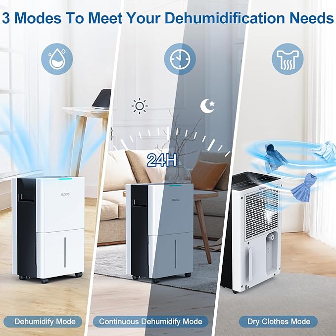 21 Pints Dehumidifier for Basement and Large Room, 1500 Sq. ft Dehumidifiers for Home with Drain Hose, Intelligent Humidity Control, 3 Modes, 24H Timer