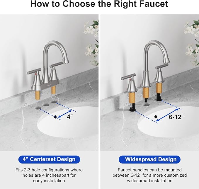 Bathroom Faucets for Sink 3 Hole, Hurran Brushed Nickel Bathroom Sink Faucet with Pop-up Drain and Supply Lines, Stainless Steel Lead-Free Widespread Faucet for Vanity RV, 2 Pack