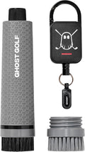 Ghost Golf Magnetic Golf Club Brush with Water Reservoir & Shoe Brush - Dual Head Groove Cleaner, Nylon Bristle, Retractable Carabiner Clip - Golf Cleaning Tool for Irons, Wedges & Golf Shoe Cleats