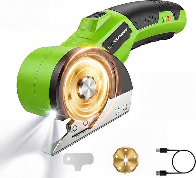 Cordless Electric Scissors, 60W Power Box Cutter for Cardboard, 2000mAh Battery Cutting Tool with 2 Blades, Ergonomic Fabric & Carpet Scissors for Crafts, Recycling & Home Projects