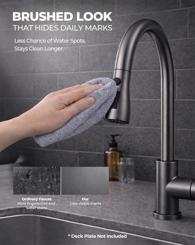WEWE Kitchen Faucets with Pull Down Sprayer, Stainless Steel Single Handle 1 Hole for Family Kitchen Commercial Camper Laundry Rv Bar, Matte Gray