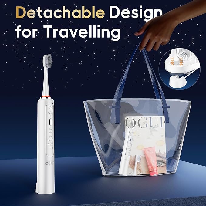 Electric Toothbrush with Water Flosser Combo in One, Professional Flossing Toothbrush for Teeth Cleaning and Flossing, Plaque Removal, Rechargeable,5 Brush Modes & 3 Flossing Speeds,500ML,White