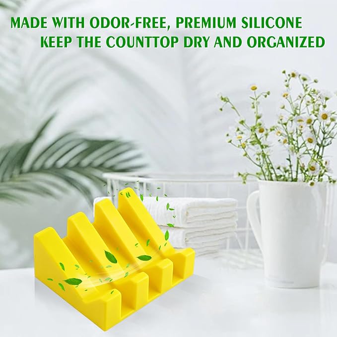Self Draining Soap Dish Holder,Silicone Soap Dish,for Bathroom,Kitchen, Sponges，Can Extend Soap Life，Keep Soap Bars Dry and Easy Cleaning (Yellow+Sky Blue,2-Pack)