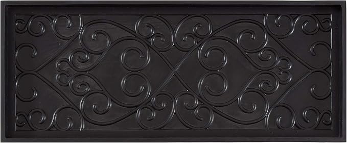 Anji Mountain AMB0BT3F-017 Black Rubber Boot/Shoe Tray with Coir, Fits 3 Pair (34.5" Wide), Cross Embossed Insert