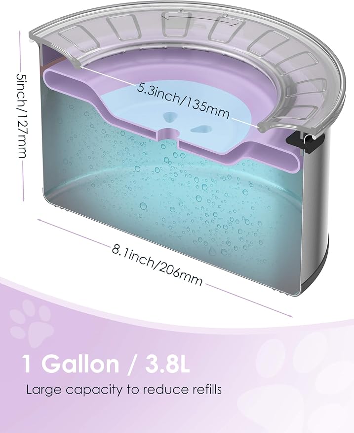 Heouvo 1 Gallon No Spill Dog Water Bowl with Slow Drinking Disk(Purple) | Splash-Proof Lid + Stainless Steel Bowl/Rubber Bottom/Slobber Stopper Water Bowl for Large Sloppy Messy Drinkers Reduce Mess