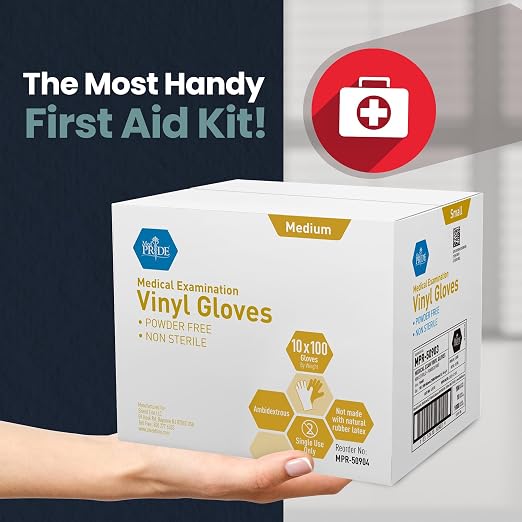MED PRIDE Vinyl Medical Exam Gloves,Powder & Latex-Free, Medium,1000-Count
