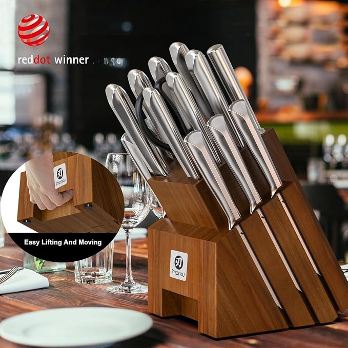 imarku 16-Pieces High Carbon Japanese Stainless Steel Kitchen Knife Set | Knife Set with Block|15°Precision Edge | 56±2 HRC Hardness | Built-in Sharpener|Ergonomic Handles|Gifts Mom & Dad