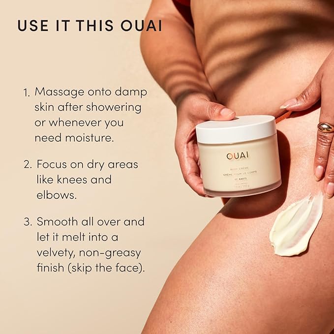 OUAI Body Cream, St. Barts - Hydrating Whipped Body Cream with Cupuaçu Butter, Coconut Oil and Squalane - Softens Skin and Delivers Healthy-Looking Glow - Sulfate-Free Skin Care (7.5 Oz)