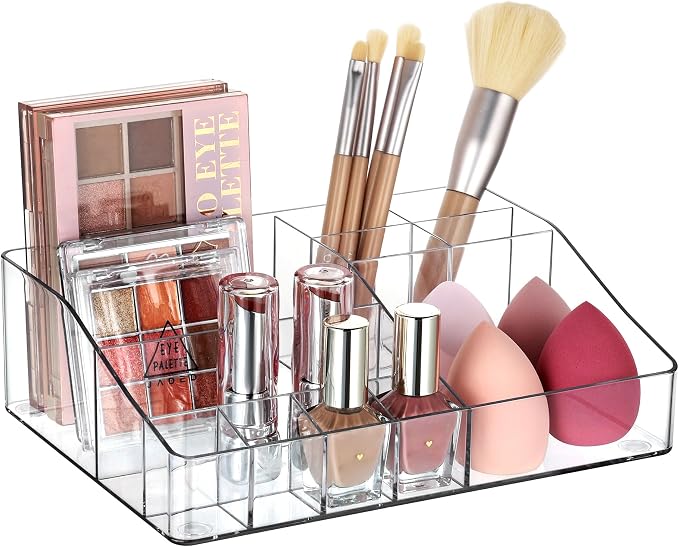Vtopmart 1 Tier Clear Plastic Makeup Organizer with Drawer, Cosmetic Storage for Dresser Countertop and Bathroom Vanity, Beauty Holder for Lipstick Brush Skincare