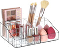 Vtopmart 1 Tier Clear Plastic Makeup Organizer with Drawer, Cosmetic Storage for Dresser Countertop and Bathroom Vanity, Beauty Holder for Lipstick Brush Skincare