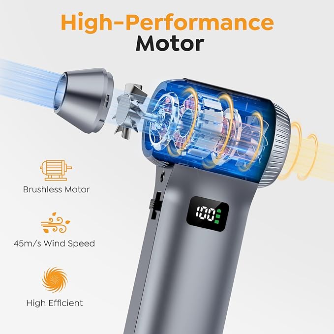 Compressed Air Duster, Cordless Mini Air Blower with Up to 230000 RPM Motor, 100-Speed Adjustable Electric Air Duster with LED Light and Display Screen for PC, Keyboard, Car & Outdoor Use