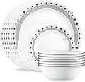 Corelle Vitrelle 18-Piece Service for 6 Dinnerware Set Triple Layer Glass and Chip Resistant, Lightweight Round Plates and Bowls Set, City Block