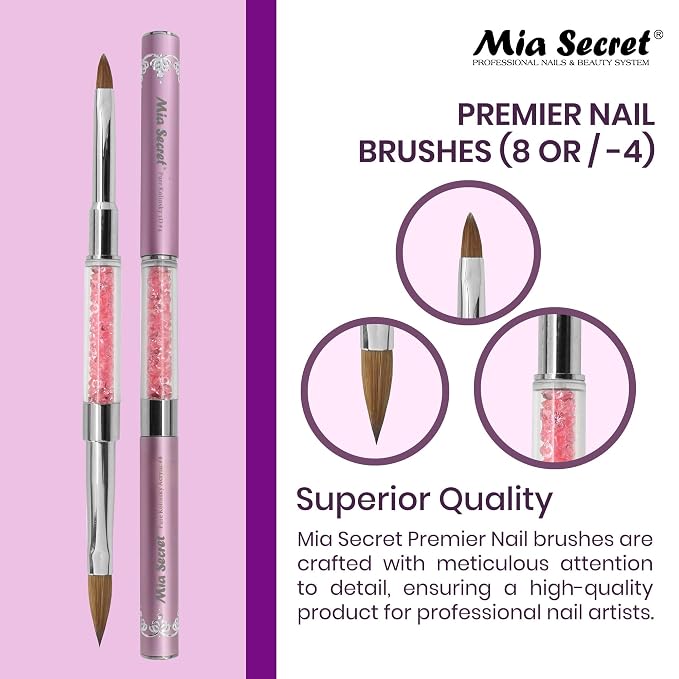 Mia Secret PREMIER NAIL BRUSHES 100% Kolinsky Hair MADE IN USA Prenium Nail Art Brushes (Pink, 8 OR / -4 OR)