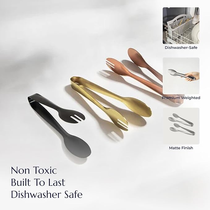 Stainless Steel Serving Tongs, Elegant Table Tongs for Dining (Matte Silver)