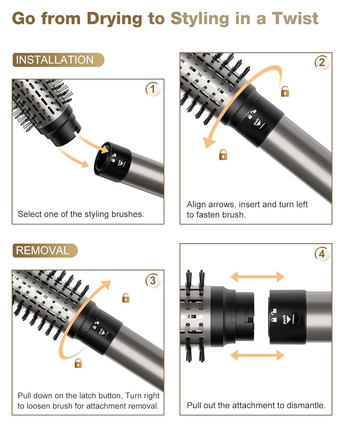 7MAGIC 6 in 1 Multi Hair Styler Dryer Brush, 110,000 RPM High-Speed, Negative Ionic, Fast Drying for Professional Blow Dry, Curling, Volumizing, Straightening and Styling, Silver