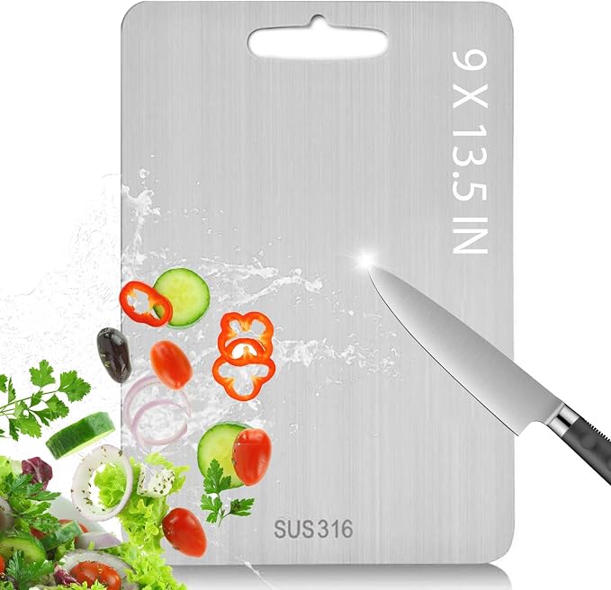 Stainless Steel Cutting Board with Lip, Katori Cutting Boards for Kitchen Double Sided Non Toxic & Non Moldy, Dishwasher Safe Gift for Home Cooks/Outdoor Camping, Fit Meat/Vegetable/Fruit (1PC-L)