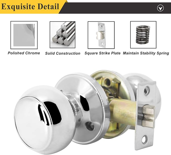 Probrico Hall and Closet Knobs, Polished Chrome Passage Door Knobs, Non-Locking Interior Door Handles, 10 Pack