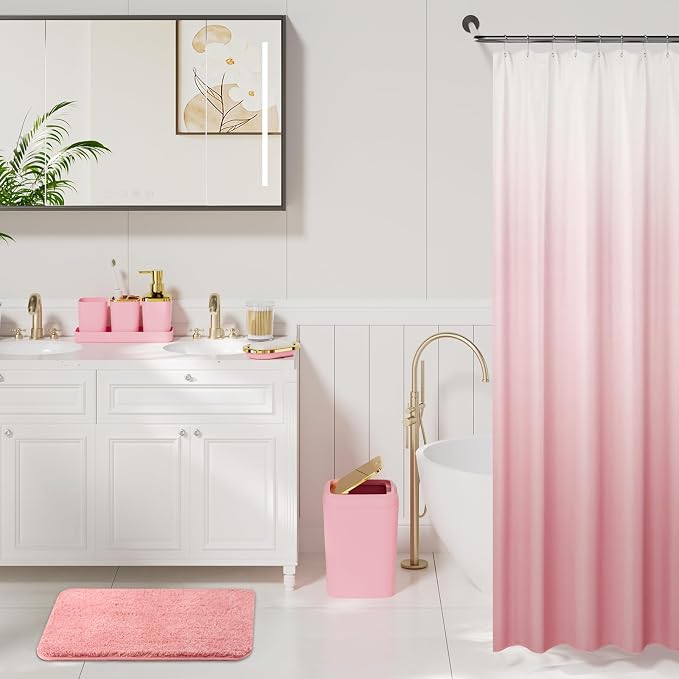 XLHOMO Bathroom Accessory Set - 24PCS Luxury Bathroom Accessories Set, Bathroom Sets with Shower Curtain and Rugs, Pink Bathroom Set with Trash Can, Toothbrush Holder & Soap Dispenser for Home Decor
