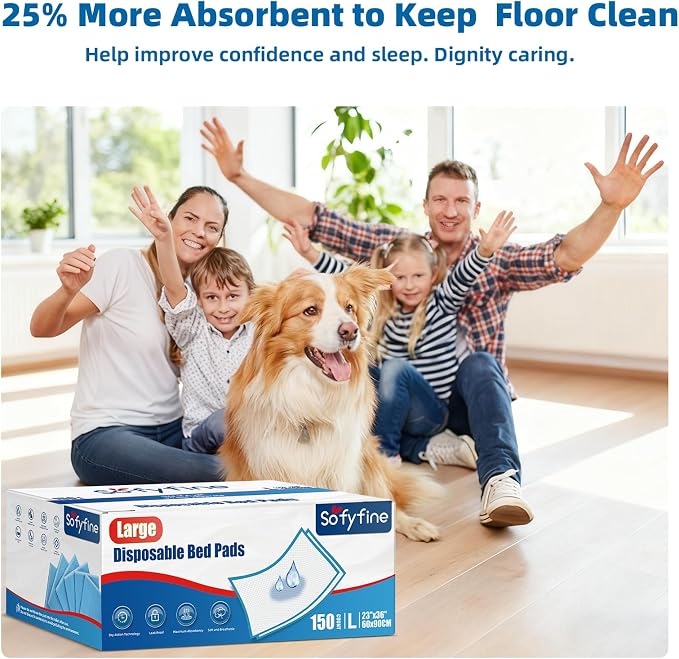 150 Count Disposable Beds Pads,23"x36" Waterproof Adults Incontinence Chucks Underpads,Absorbent Leakproof Pee Pads for Kids,Elderly,Extra Large Dog Puppy Training Pad, Baby Changing Liner