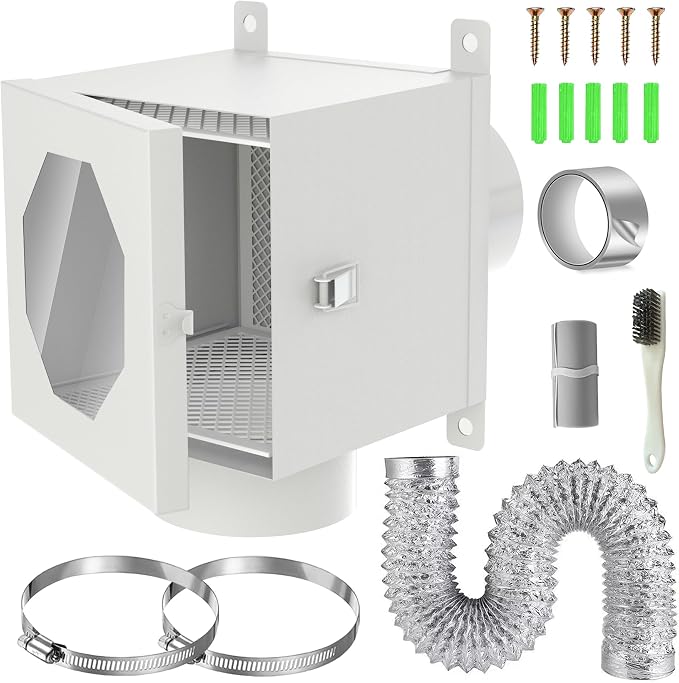Dryer Lint Trap Kit, Indoor Secondary Lint Catcher with 4inch Vent Hose, 2 Clamps, 3 Stainless Steel Mesh & Aluminum Foil Tape Cleaning Brush for Electric Dryer Duct lint Trap – Easy to Clean
