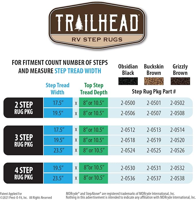 Prest-O-Fit 2-0536 Trailhead Step Rug 23.5 In. W (4 Pc Set) Fits MORryde StepAbove 4 Step - Obsidian Black | Fits MORryde StepAbove 4-step entries, bristle texture brushes dirt from shoes, UV-protected, hose off to clean