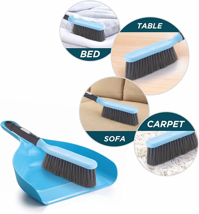 Dustpan with Multi-Purpose Dusting Brush, Dust Pan Set, Brust Set for Cleaning, Cleaning Combo Set, Portable & Easy to Store, Blue