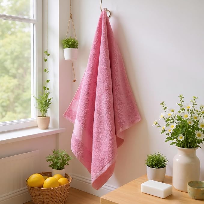 COZYART Bath Towel Set 6 PCS, Pink Luxury 100% Turkish Cotton 650GSM | Soft Absorbent Quick Dry, OEKO‑Tex 100 Cert. Zero Twist Ring Spun Cotton, Plush Fluffy, Breathable Hotel Quality Towels Set