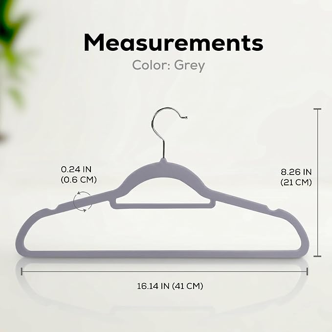 Utopia Home Velvet Hangers 50 Pack – Premium Hangers with Tie Bar - Grey | Non-Slip Slim Clothes & Coat Hangers with Tie Bar, Space-Saving Heavy Duty Design, 360° Swivel Hook