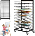 Art Drying Rack with 18 Removable Shelves,Art Drying Rack for Classroom with Locking Wheels,Art Canvas Storage Rack for Classrooms & Art Studios, Black