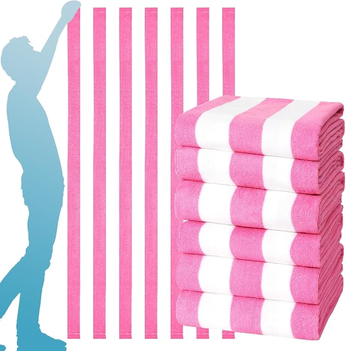 Genovega 6 Packs Oversized 72X40 Inch Stripe Beach Towel Thin Terry Set Extra Large XL Big Clearance Towels Soft Swim Pool Travel Accessories Essentials Camping Adults Men Women Gift Pink