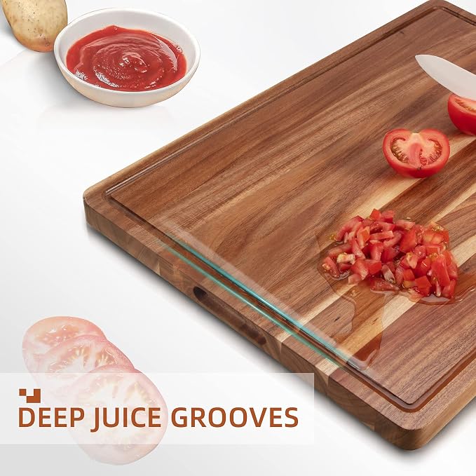 GlowSol Extra Large Acacia Wood Cutting Boards for Kitchen, 24 x 18 Inch | 1.2" Thick Wooden Butcher Block Cutting Board, Juice Groove, Reversible, for Meat Veggies