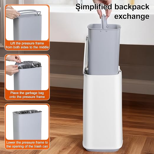 White Plastic Mini Trash Can, Toilet Cleaner Stick, Toilet Brush Holder, 36 Refills, 2-Gallon Trash Can with Pop-Out Lid, Suitable for Bathrooms and Small Toilets.