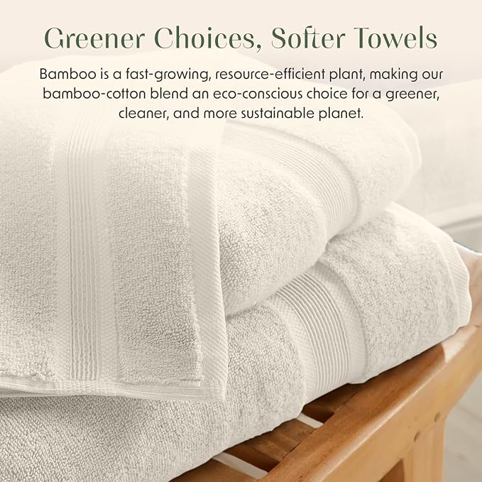 Luxury Bamboo Rayon Oversized Bath Towel Set | 2-Pack | Ultra Soft | Beige | 35% Bamboo Rayon - 65% Zero Twist Cotton | Absorbent Quick-Dry Towels for Bathroom | Ultra Soft | OEKO-TEX Standard 100